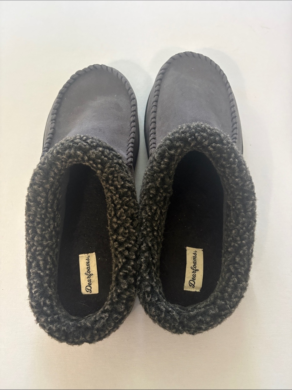 dearfoams Charcoal Gray Sherpa Cuff Moccasin Slippers